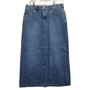 Vintage Y2K Old Navy Blue Jeans Denim Midi Skirt Medium Wash Cotton Size 4 Boho